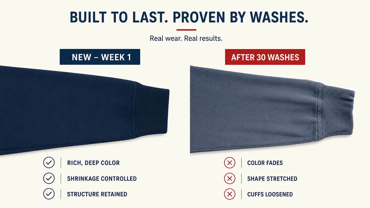 Side-by-side comparison of a brand-new arm sleeve versus a washed-out worn arm sleeve after repeated washing